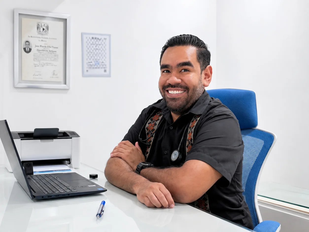 Dr. Allen Manzur en su consultorio de alergología en Torreón